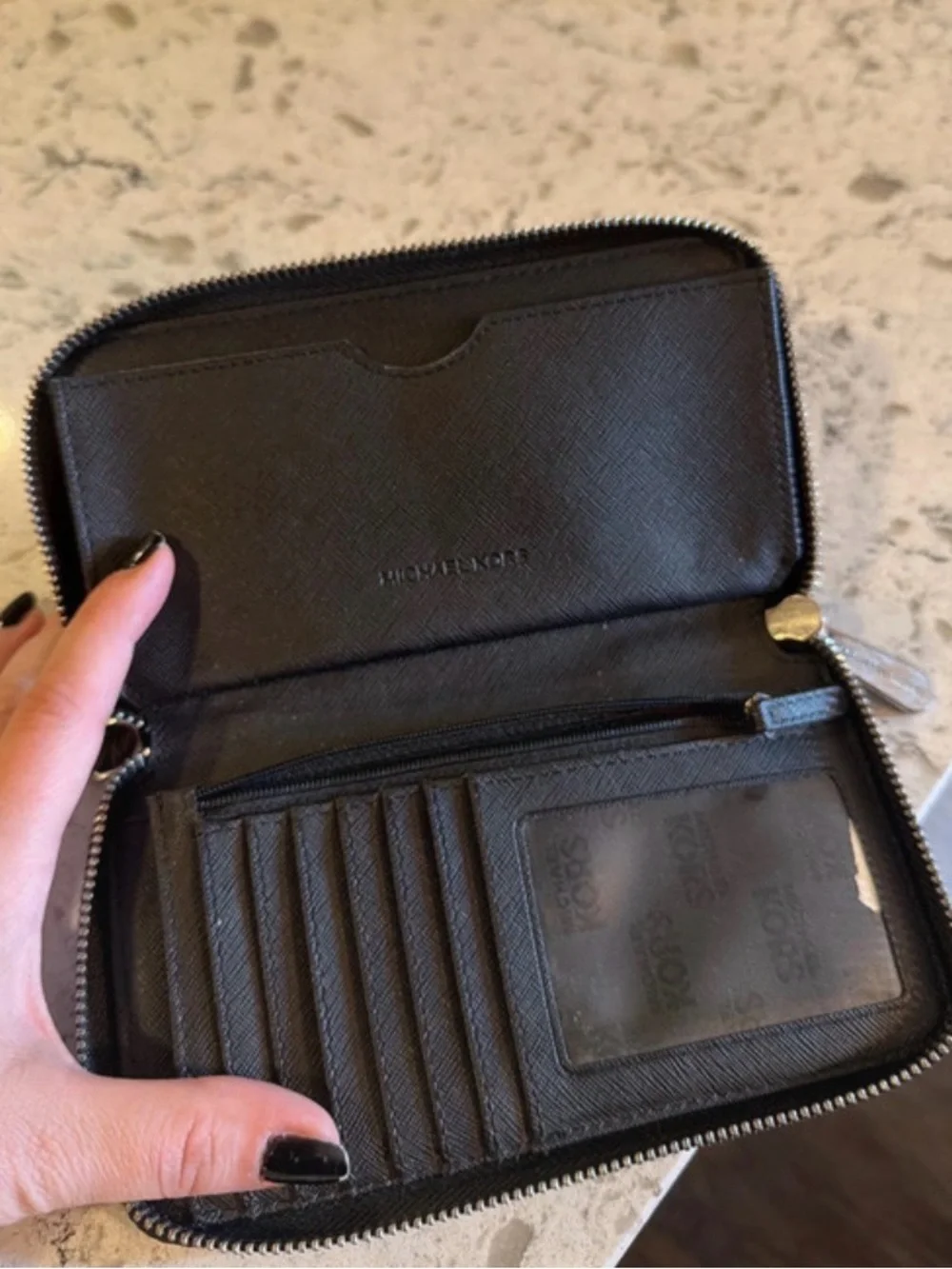 Michael Kors Black Saffiano Zip-Around Wallet with Gold Logo